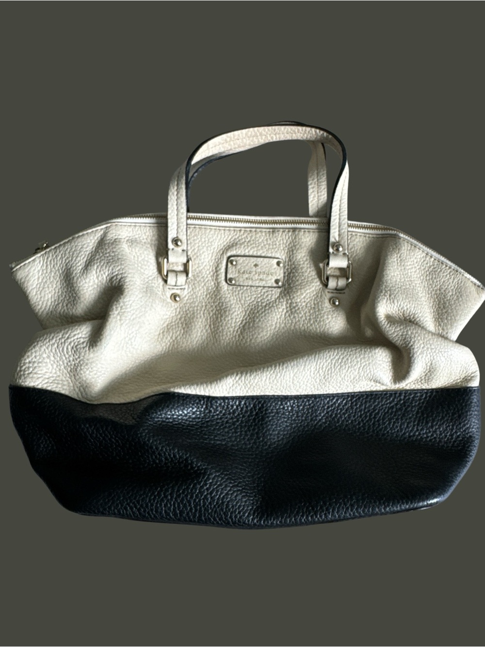 Kate Spade New York Black & Cream Pebbled Leather Colorblock Satchel Bag w/ Dust